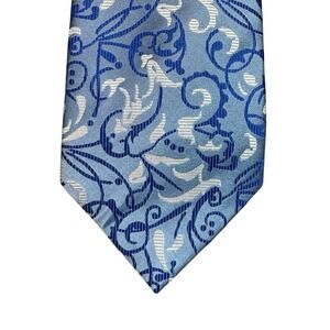 Steve Harvey Collection Mens Silk Tie Blue White Floral Scroll Paisley Handmade